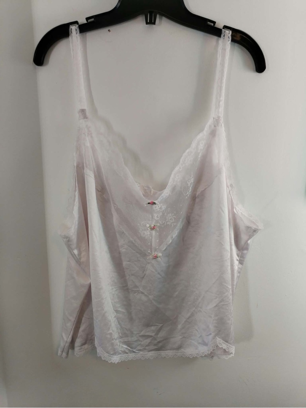 Women’s Vintage Petra Fashions White Lace-Trim Satin Cami 2X
